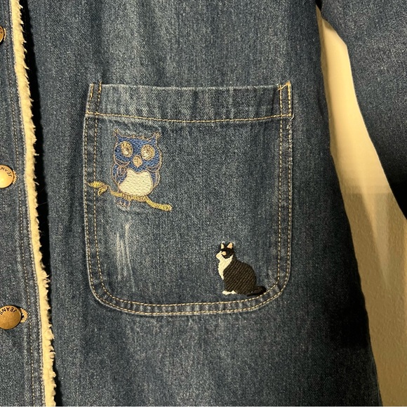 🐈⬛Cat Denim Sherpa Lined Embroidered Coat - Picture 8 of 16